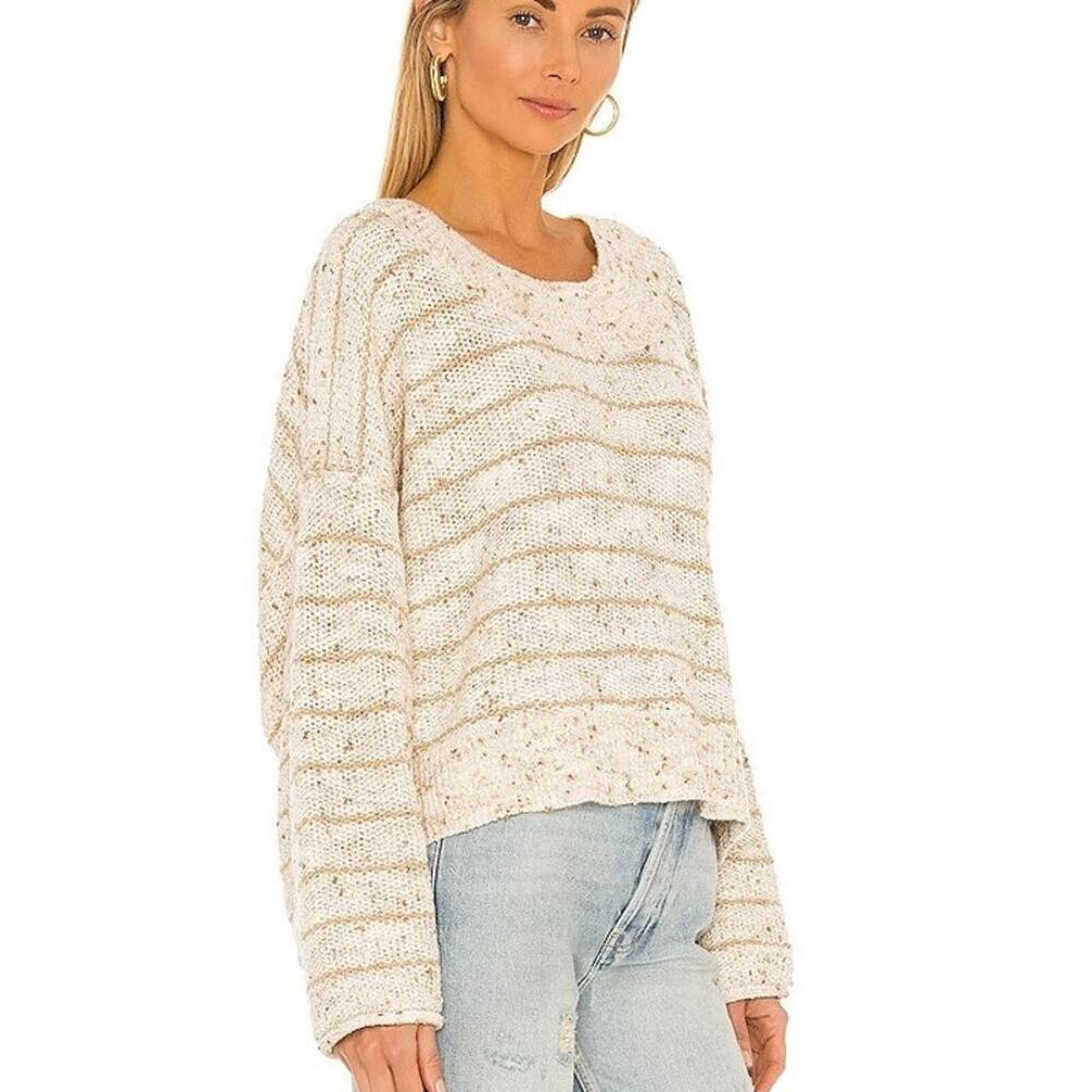 Free People Starlight Striped Pullover Sweater Size M Granola Girl Earthy Chunky